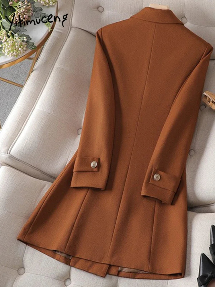 Yitimuceng Turn Down Collar Blazers for Women Fashion Solid Casual Double Breasted Coats Office Ladies Long Sleeve Jacket 240318