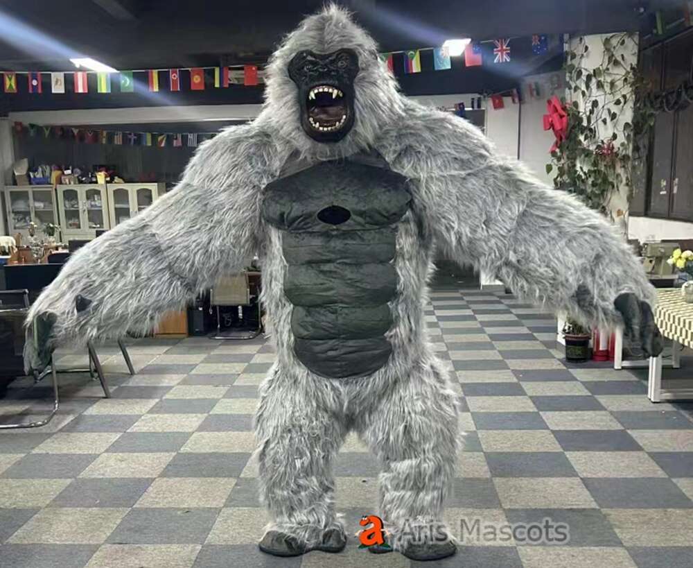 Mascot Costumes 2.6m Iatable Grey King Kong Costume Adult Kingkong Suit Blow Up Gorilla Mascot Outfit for Entertainments Party