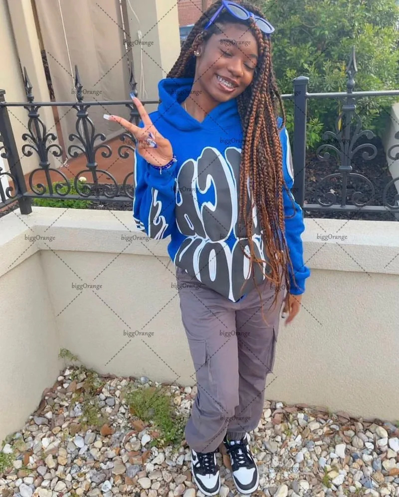 American Street Hip Hop Letter Flame Print Loose Pullover Sweatshirt Women Y2K Retro Harajuku Casual Oversized Hoodie Men 240318