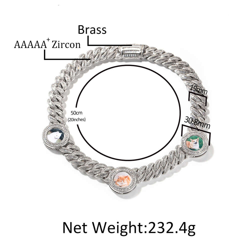 Hip Hop Bling Custom Photo Cuban Link Chain Necklace Ins Round Photo Diy Picture Gold Diamond Curb Chains Unisex Personalized Iced Out Cubic Zirconia 