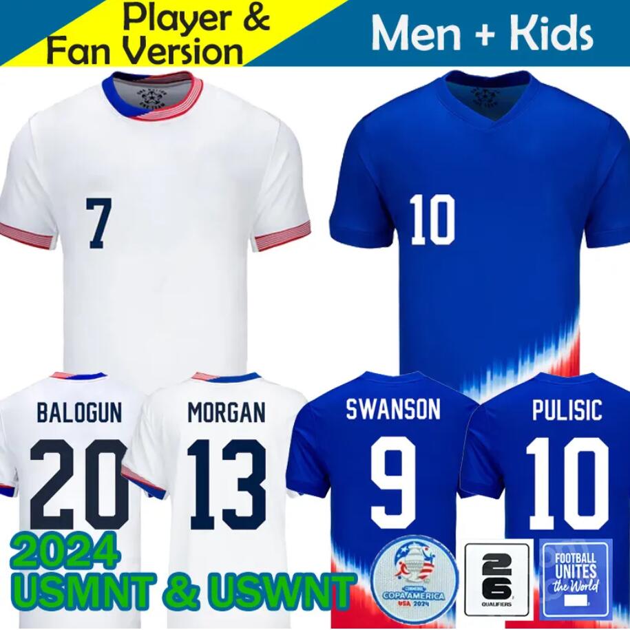 USAS Soccer Jerseys 2024 2025 Copa America USWNT Woman Kids Kit USMNT 24/25 Home Away Football Shirts Men Player Version 2024 PULISIC SMITH MORGAN BALOGUN Plus Size 4XL