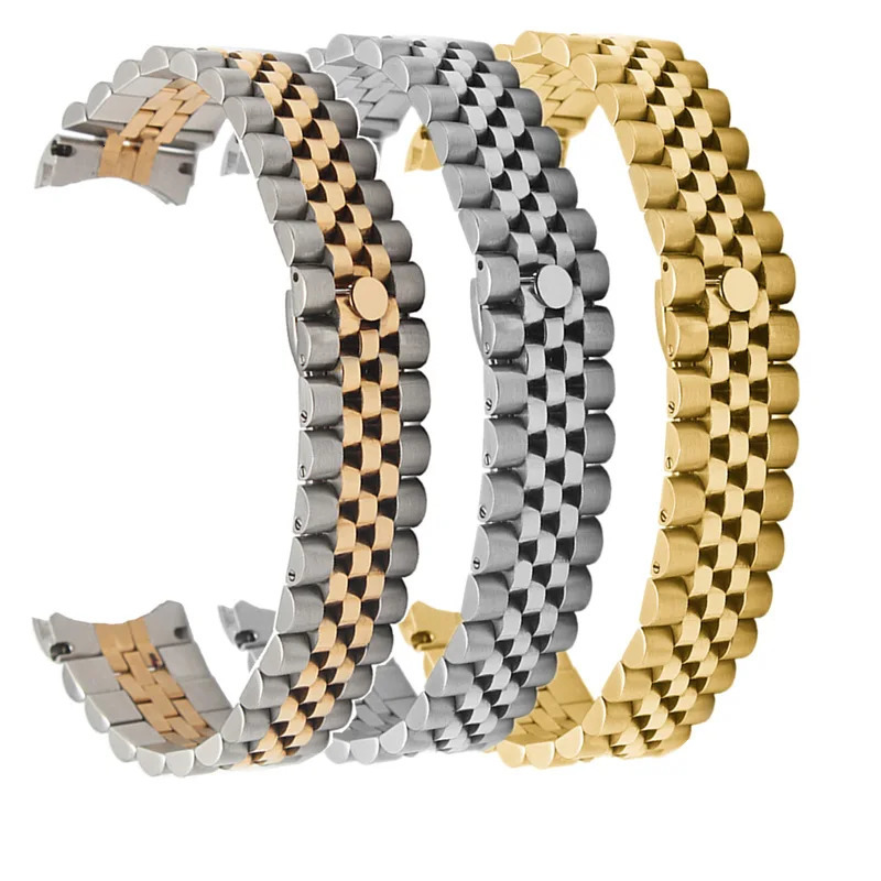 CARLYWET 20mm 316L Stainless Steel Jubilee Silver Two Tone Rose Gold Wrist Watch Strap Bracelet Solid Screw Links Curved End 240311