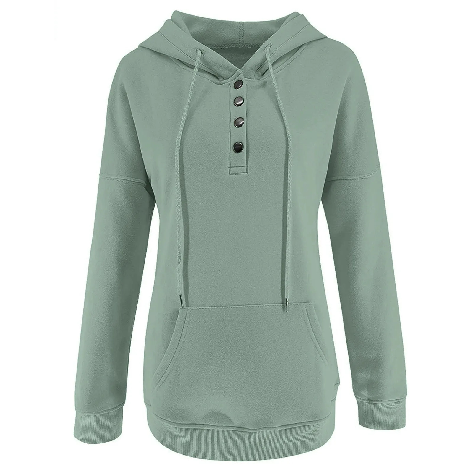 Womens Hoodies Hooded Drawstrings Pockets Long Sleeve Sweatshirts Pullovers Solid Color Streetwear Vintage Sudadera Mujer Female 240318