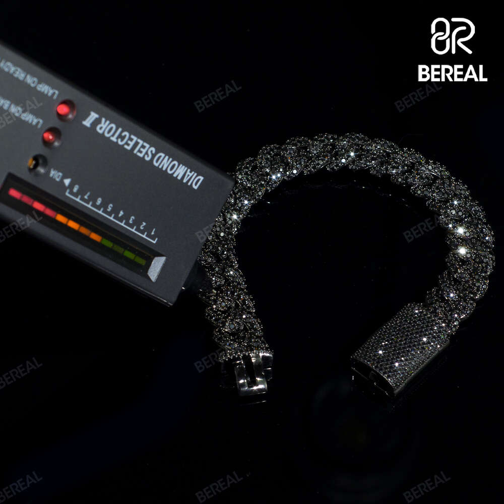 Wholesale 14mm Black Vvs Moissanite Cuban Chain Necklace Pass Diamond Tester Round Brilliant Cut 925 Silver Bracelet