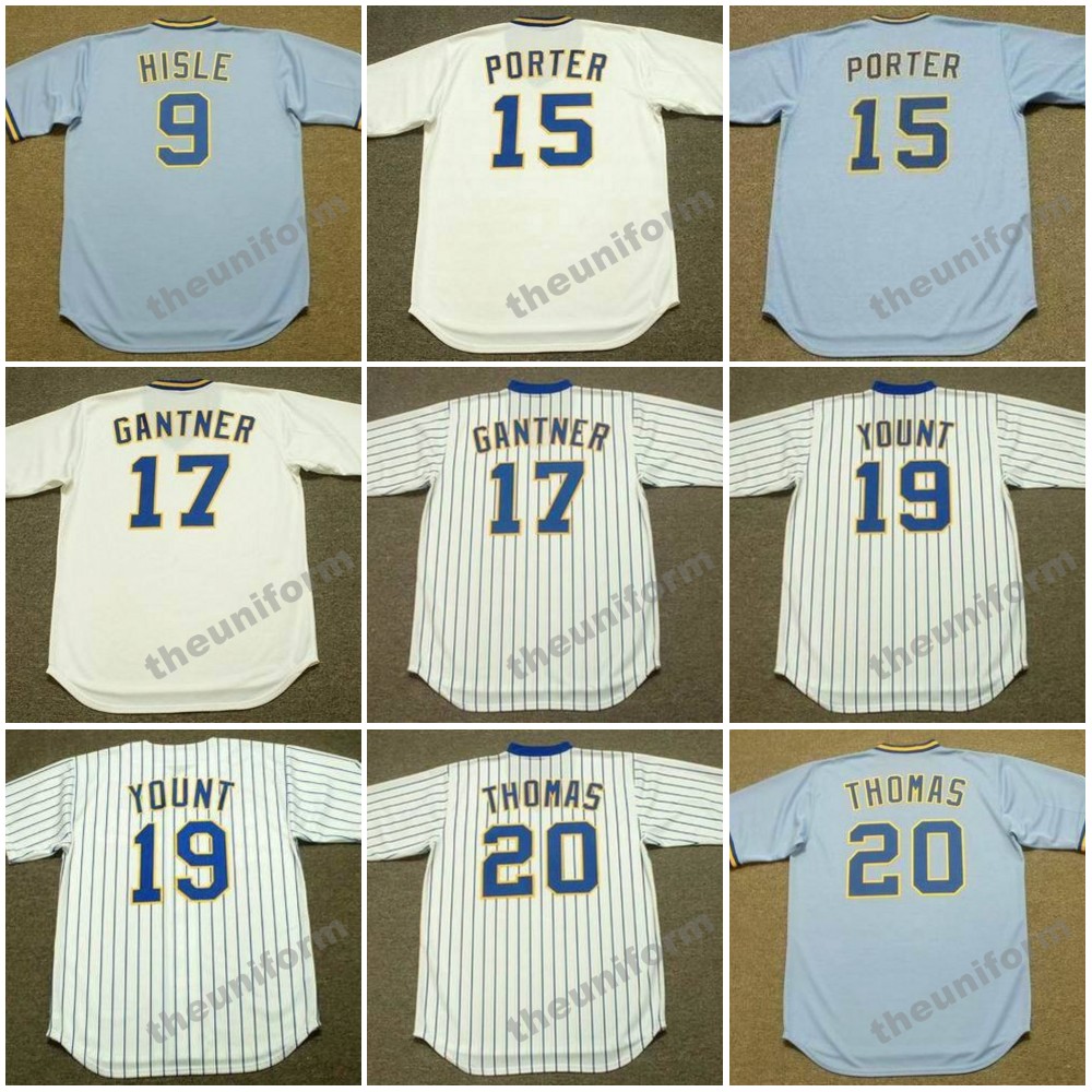 Men's 1974's-1993's Milwaukee LARRY HISLE CECIL COOPER DARRELL PORTER SIXTO LEZCANO JIM GANTNER ROBIN YOUNT GORMAN THOMAS GREG VAUGHN Throwback Baseball Jersey S-5XL