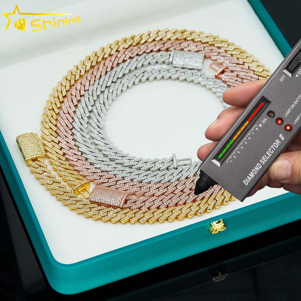 Selling Pass Diamond Tester 925 Solid Silver 10mm Two Rows Iced Out Hip Hop Vvs Moissanite Cuban Link Chain Necklace