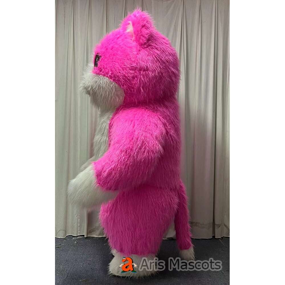 Mascot Costumes Giant 2m/2.6m Pink Cat Iatable Fur Suit Adult Full Body Blow Up Mascot Costume Carnival Fancy Dress Animal Character