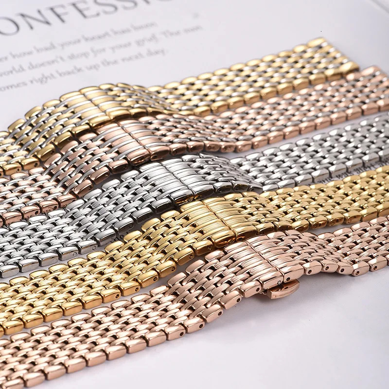 High quality 14MM 16MM 18MM 20MM 22MM Stainless Steel Watch Strap For WomenMen band Silver Gold Rose watch bracelet 240311