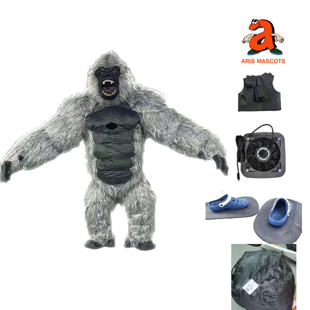 Mascot Costumes 2.6m Iatable Grey King Kong Costume Adult Kingkong Suit Blow Up Gorilla Mascot Outfit for Entertainments Party