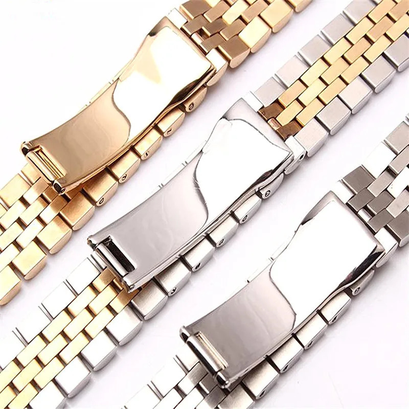 CARLYWET 20mm 316L Stainless Steel Jubilee Silver Two Tone Rose Gold Wrist Watch Strap Bracelet Solid Screw Links Curved End 240311