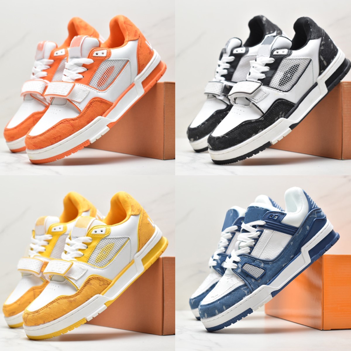 Designer shoes low flat sneaker trainers Casual shoes denim canvas leather white green red blue letter fashion platform mens womens trainer