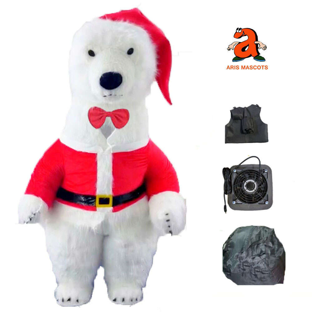 Mascot Costumes 2M/2.6M/3M Giant Iatable Christmas Polar Bear Adult Costume Walking Blow Up Furry Mascot Suit for Xmas Entertainments