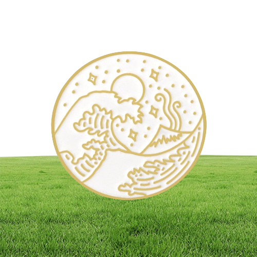 Enamel Brooch Pin Lotus Flower Wave Round Badge Seaside Star Moon Ocean Plant Brooches Pins Hat Coat Jewelry Gifts 1493 E3