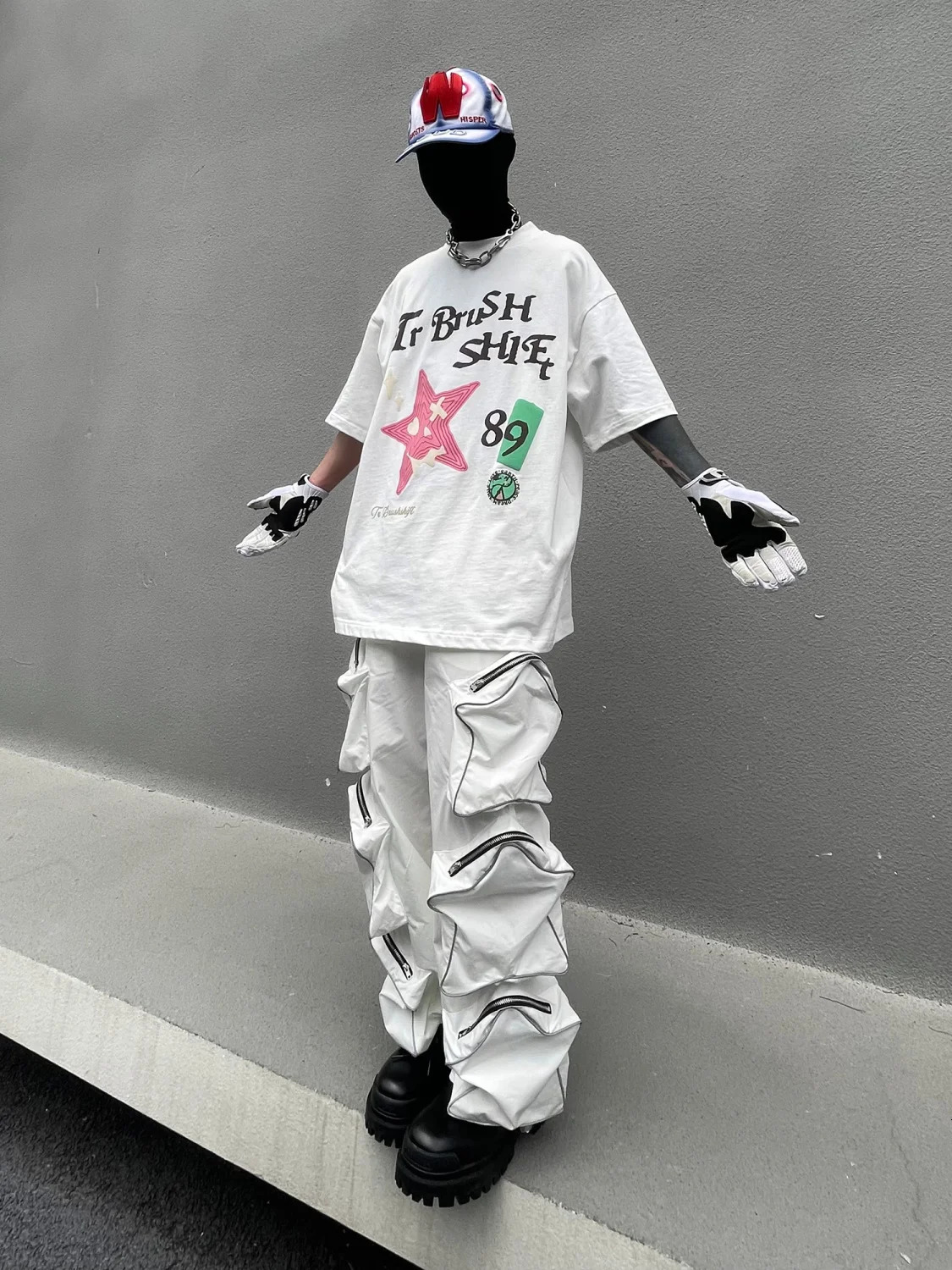Y2k Cargo Pants Men Five Pointed Star Three Dimensional Multi Pocket Black Pants Reflective Casual Straight Leg Pants Streetwear 240312