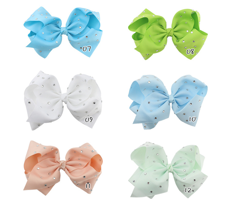 8 Inch JOJO Rhinestone Hair Bow With Clip For School Baby Children Pastel Bow 16 Colors Kids Hair Accessories