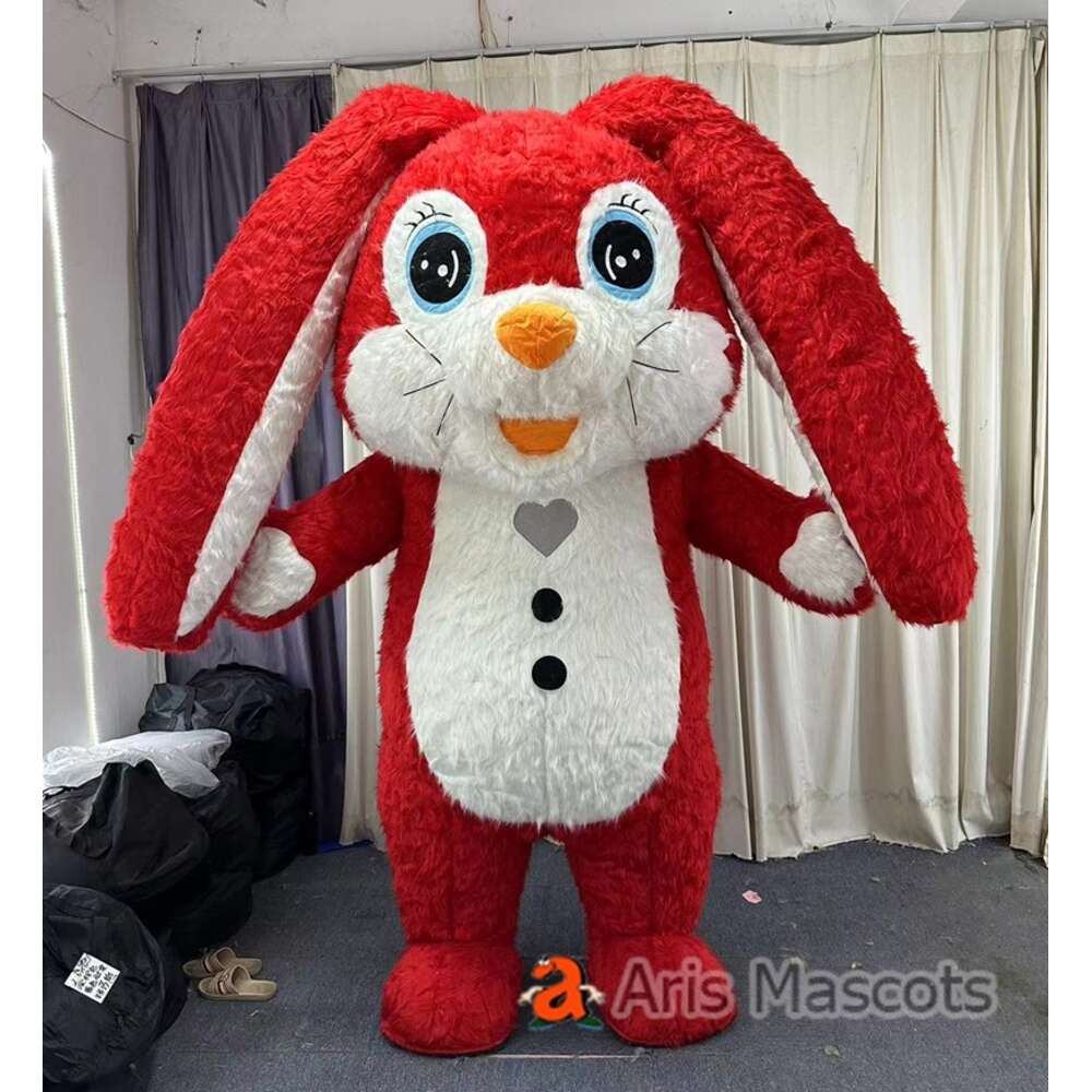 Mascot Costumes 2m/2.6m Adult Red Rabbit Costume for Easter Entertainments Full Body Fur Bunny Mascot Suit Funny Walkable Animal Dress