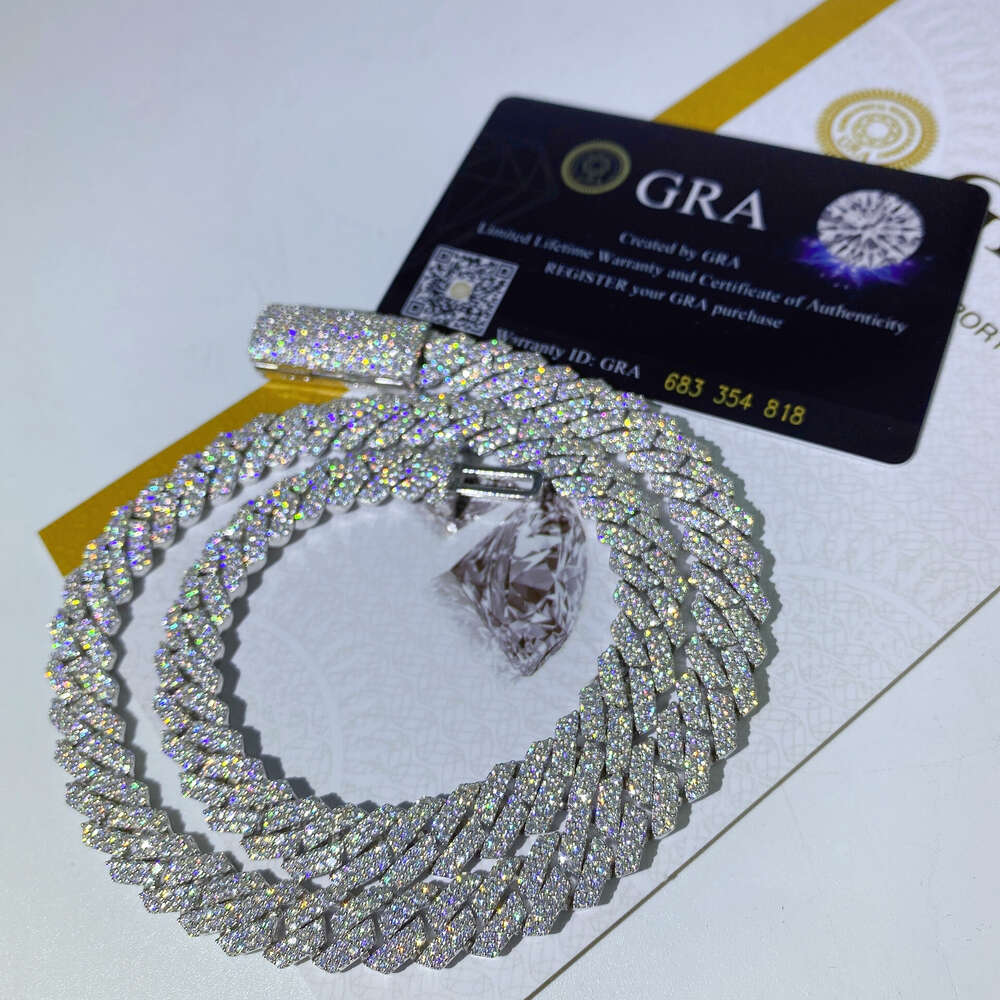 Selling Iced Out 15mm Double Row Moissanite Necklace Bracelet 925 Silver Cuban Chain Hip Hop