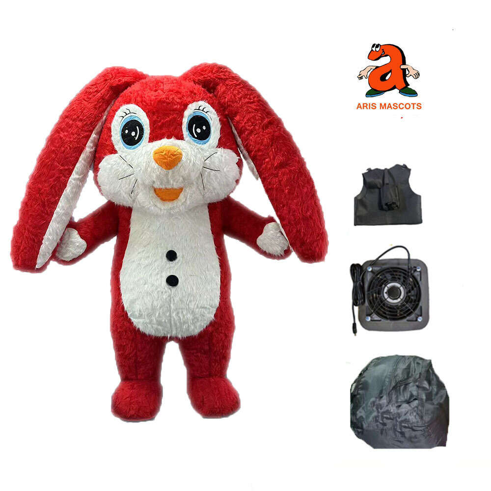 Mascot Costumes 2m/2.6m Adult Red Rabbit Costume for Easter Entertainments Full Body Fur Bunny Mascot Suit Funny Walkable Animal Dress