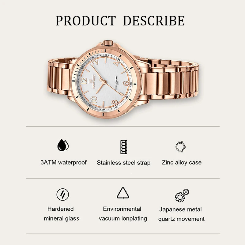 Arrival NAVIFORCE Fashion Woman Watch Water Resistant Female Wristwatch Stainless Steel Lady Quartz Bracelet Girl Gift 240323