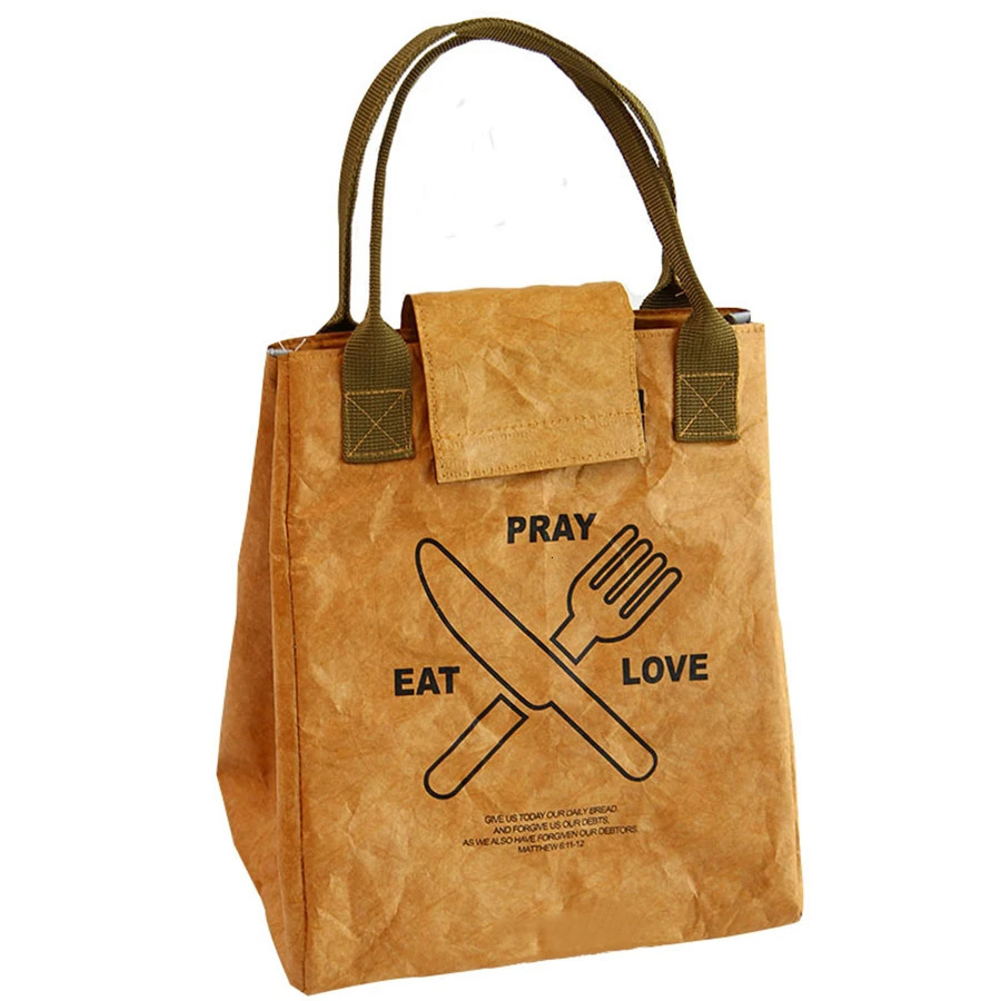 Insulation Bags Leakproof Tyvek paper Lunch box Portable Insulated bento bags Thermal Cooler Kraft bag oil water proof 240312