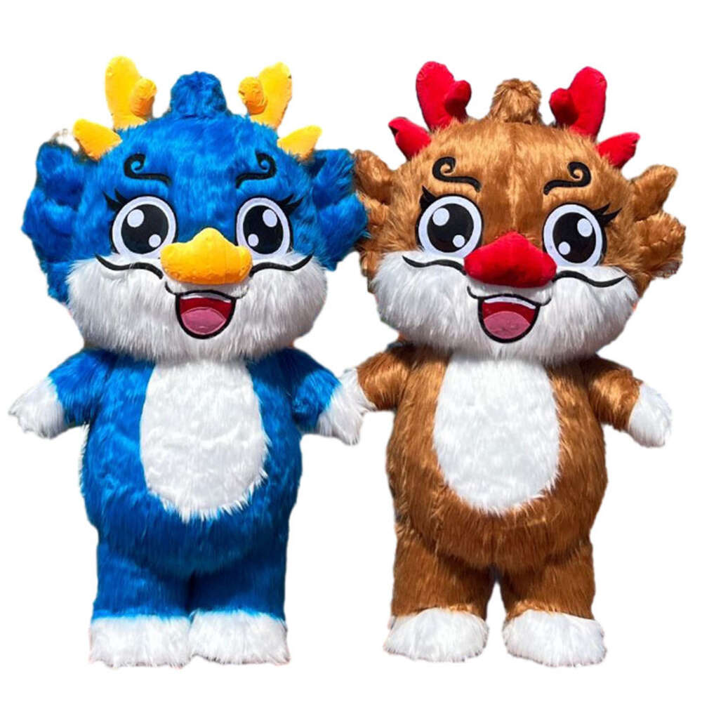 Mascot Costumes 2m/2.6m Lovely Iatable Furry Dragon Mascot Costume Life Size Adult Wearable Walking Blow Up Suit for Events Supply