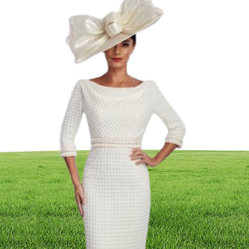 Elegent Sheath House Of Mooshki MOTHER of The Bride Dress Jewel Neck Long Sleeve Pearls Wedding Guest Dresss Length Evening Go