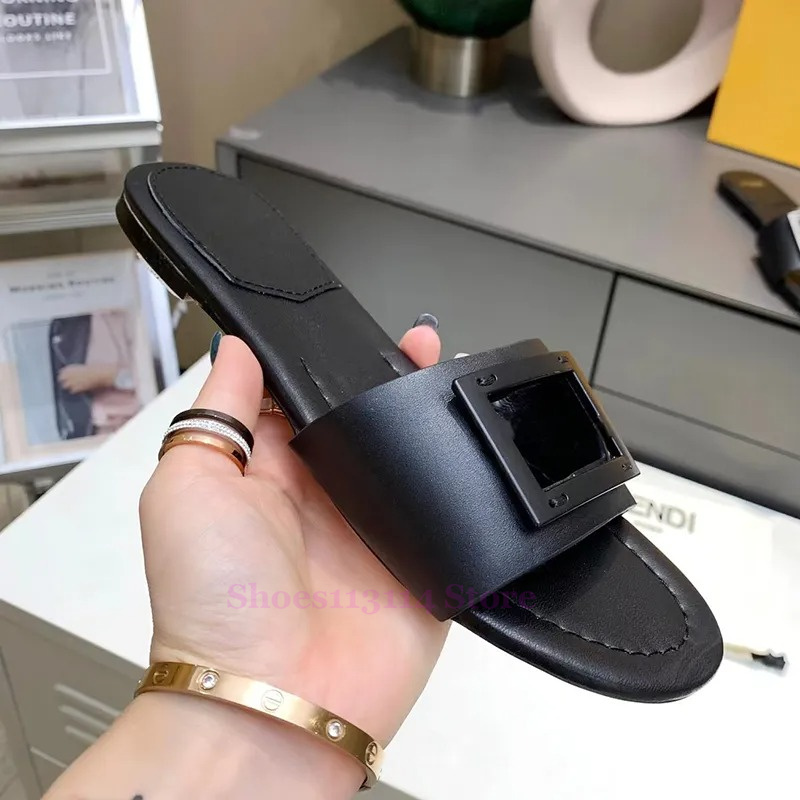 Luxury beach slippers designer summer sliders womens sandals slipper loafers black green slides flat shoes flip-flops