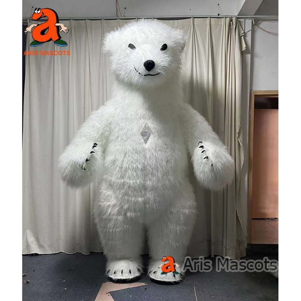 Mascot Costumes 2m/2.6m/3m Giant Iatable White Furry Bear Mascot Costume for Entertainments, Adult Wearable Blow Up Suit for Events Party