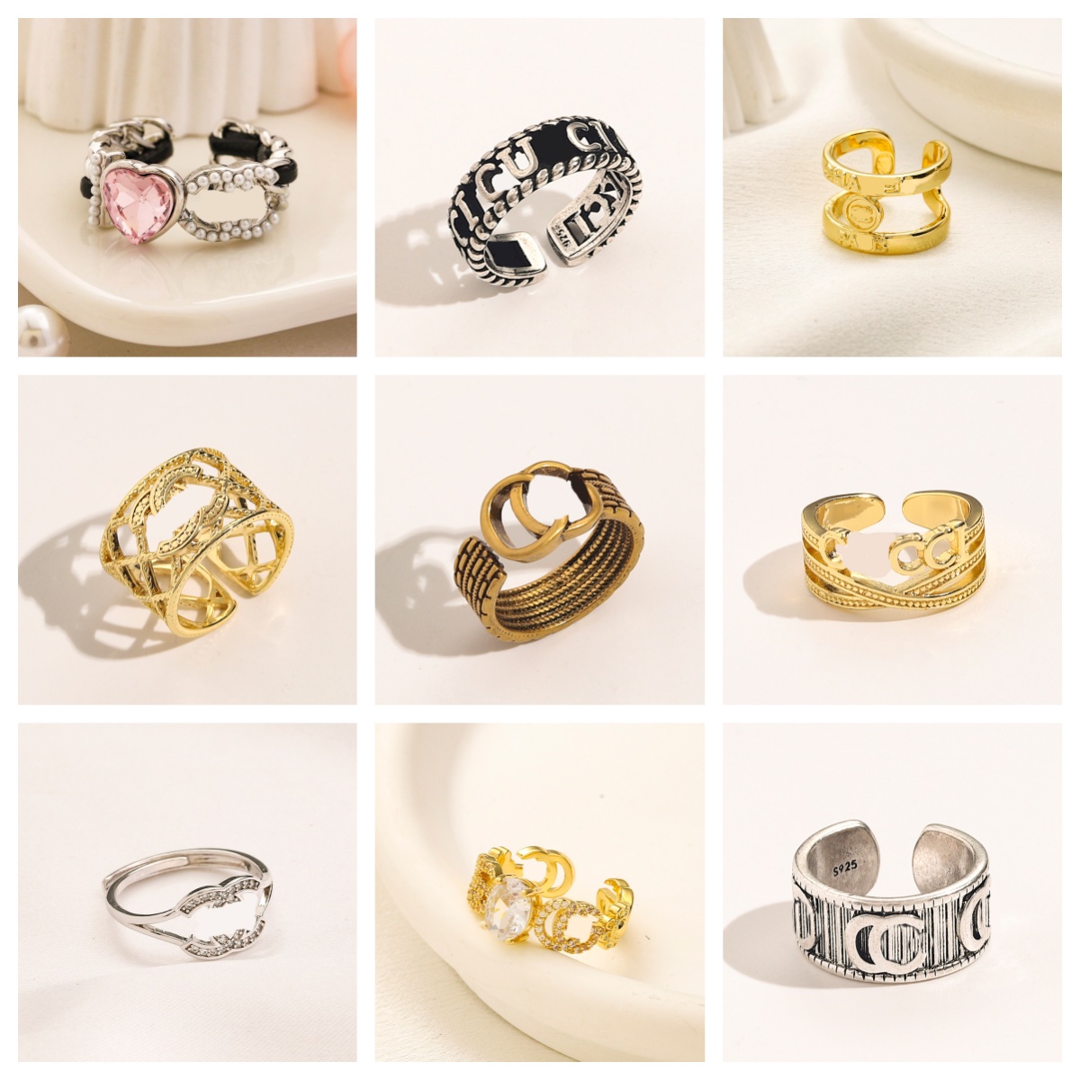 wholesale 20style s Brand Designer Gold Plated sier Letter Crystal Rhie Sier Love Rings For Women Engagement Ring