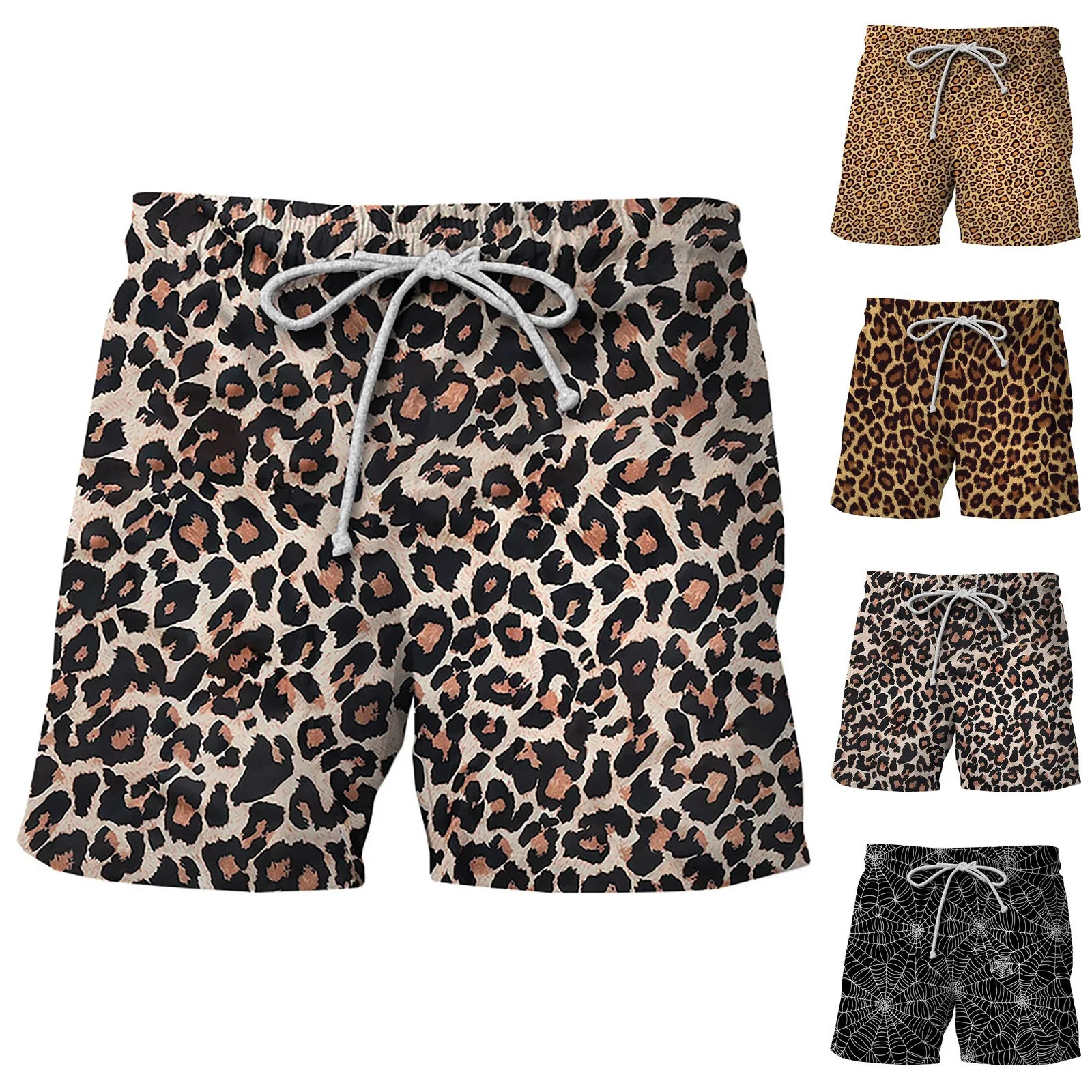 Leopard Print Men Beach Shorts 3d Printed Party Clothing Casual Board Harajuku Breathable Swimsuit Homme Oversized 240314
