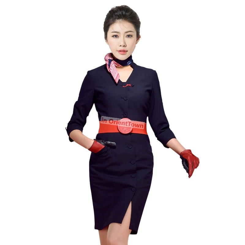 China Eastern Airlines Stewardess Uniform Work Dresses Air College Garment Girl Hotel Front Desk Dress Sales Department Professional Suit