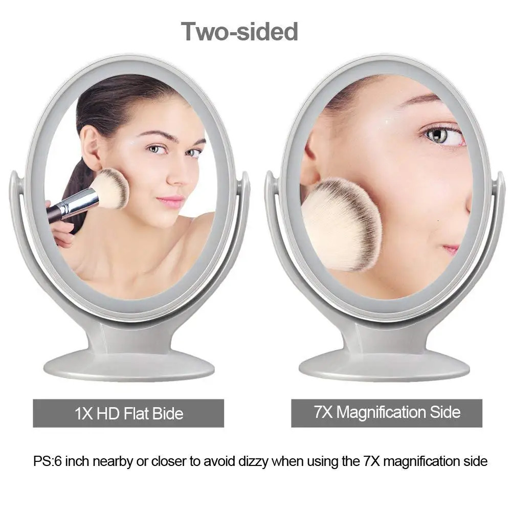Makeup Mirror With Light Double-Sided 1X/7X Magnifying MirrorUSB Rechargeable 360° Rotating Freestanding LED Mirror 240318
