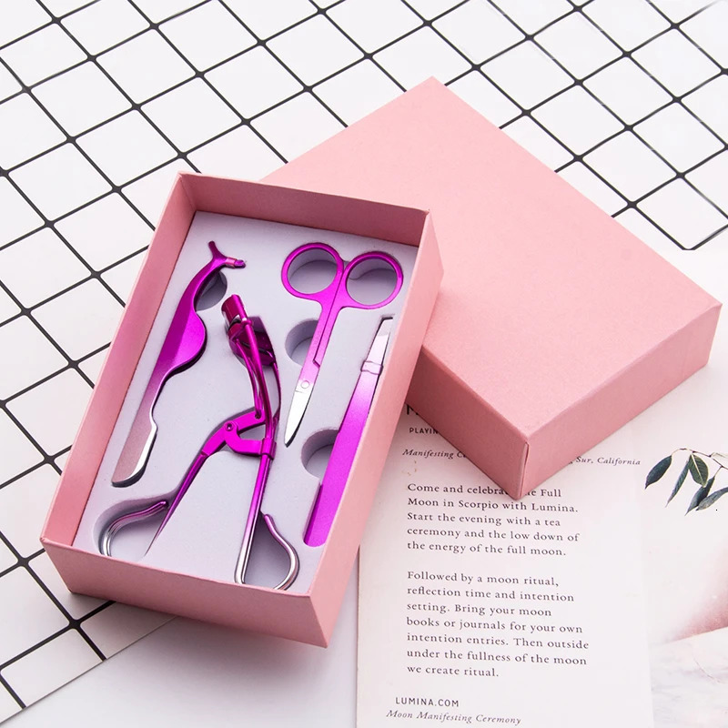 4pcs Eyelashes Set Multifunctional eyelash clipper assistant Curler Tweezers False Eyelash Aid Makeup Scissors 240313