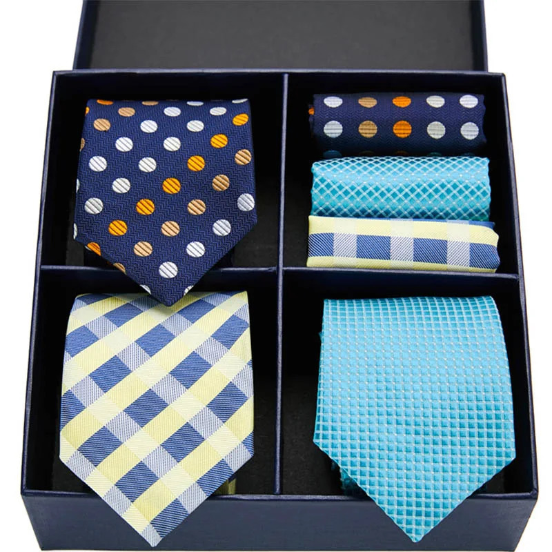 Gift box packing Silk Ties For Men Novelty Hanky Set 3 Styles Mens Tie Formal Red Cravat for Wedding Business Necktie 240323