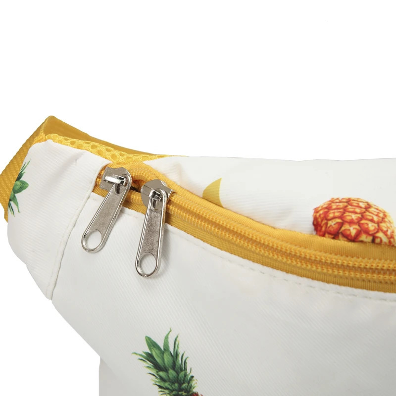 2025 NEW Annmouler Large Capacity Women Waist Cotton Fabric Fanny Pac Pineapple Printed Chest Zipper Phone Belt Hip Bag 240311 zhanyishengli