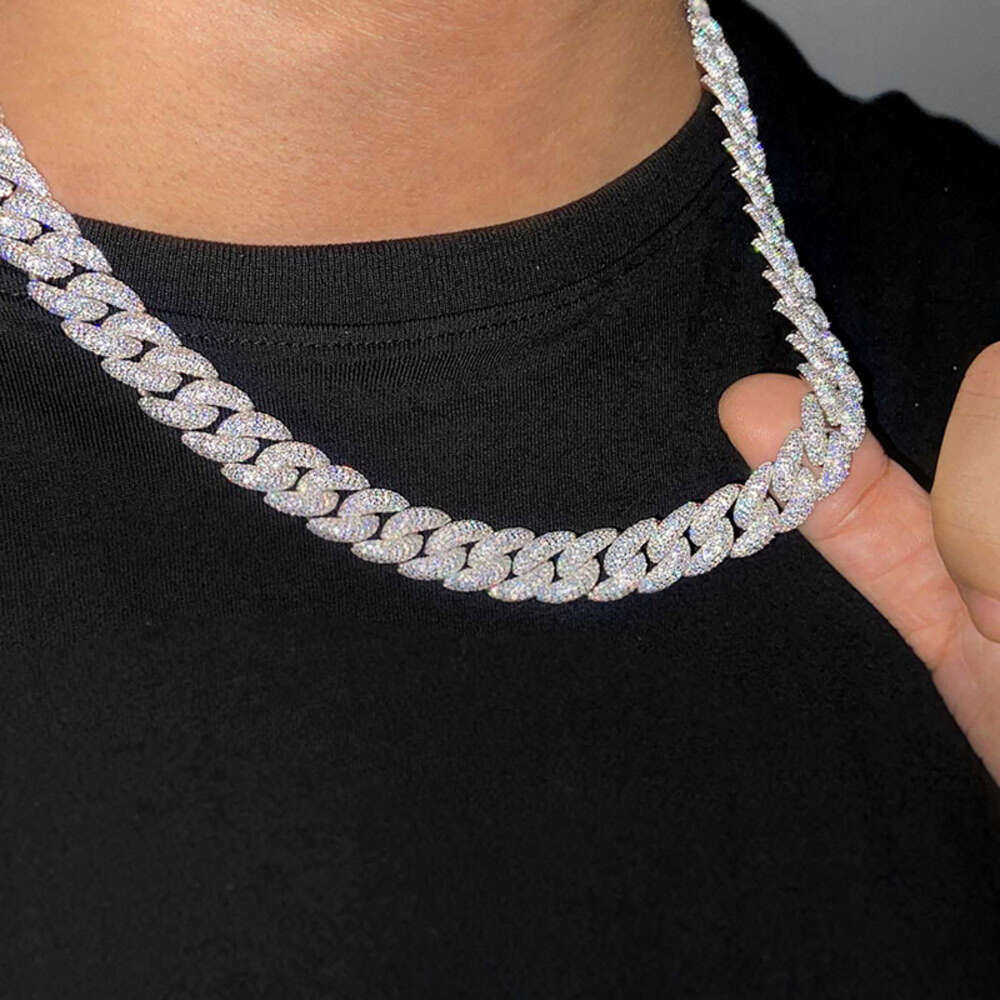 S925 Sterling Silver d Color Vvs1 Moissanite Necklace Fashion European and American Hip Hop 15mm Cuban Chain