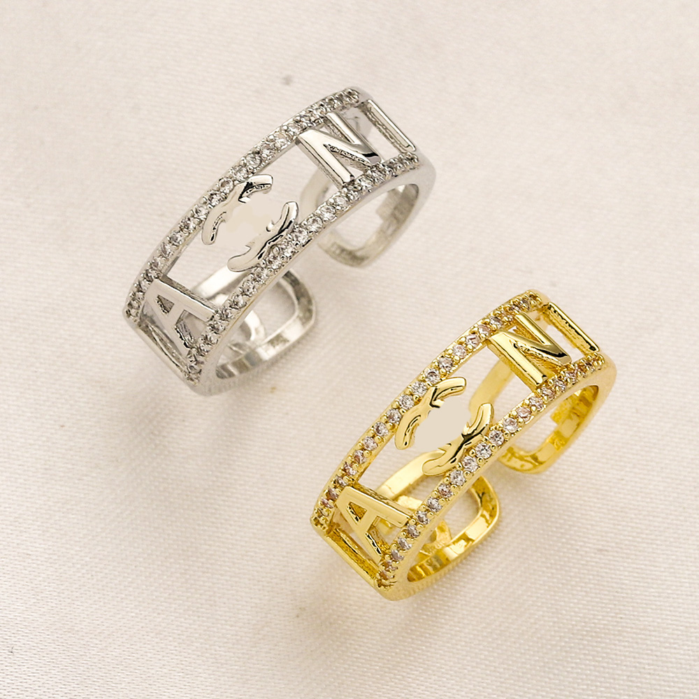 Wholesale 20style Luxury Retro Designer Ring 18K Gold Plated for Women Men Letter Elegant Style Rings Wedding Party Gift Jewelry Open Adjustable High Quality