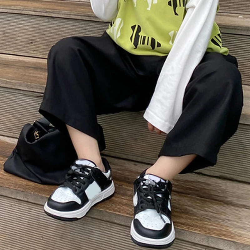 Spring And Summer Girls Loose HipHop Trousers Black Pocket Baby Kids Casual Pants ChildrenS Clothing For 240323