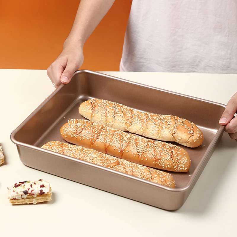 Thicken Carbon Steel Golden Baking Tray Nonstick Square Oven Cake Bread Pastry Pans Biscuits Bakeware Mold Kitchen Cooking Tools 240318