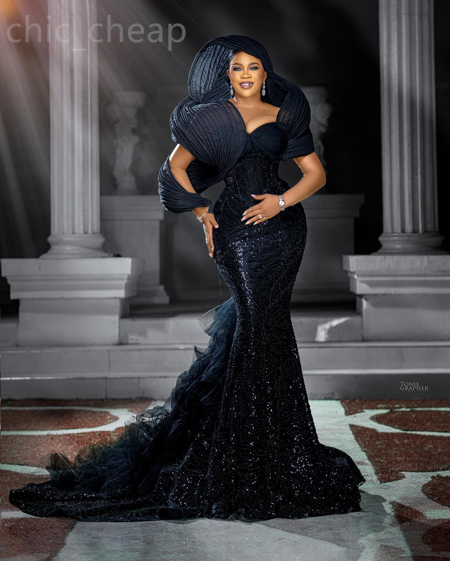2024 Aso Ebi Stylish Black Mermaid Prom Dress Sequined Lace Evening Formal Party Second Reception 50th Birthday Engagement Gowns Dresses Robe De Soire