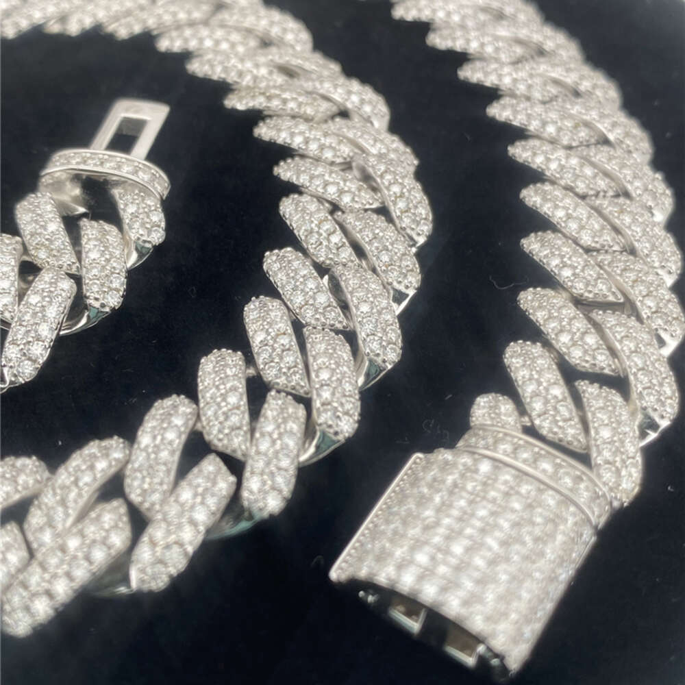 15mm 925 Silver Luxury Flawless Vvs Baguette Moissanite Iced Out Fine Hip Hop Jewelry Gold Cuban Link Chain Necklace Bracelet