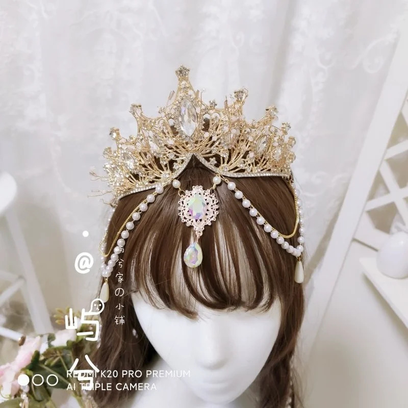 Church Angel Goddess Pearl Chain Hair Crown Cosplay Headdress Retro Lolita Virgin Halo Aperture Apollo Sun headband 240313