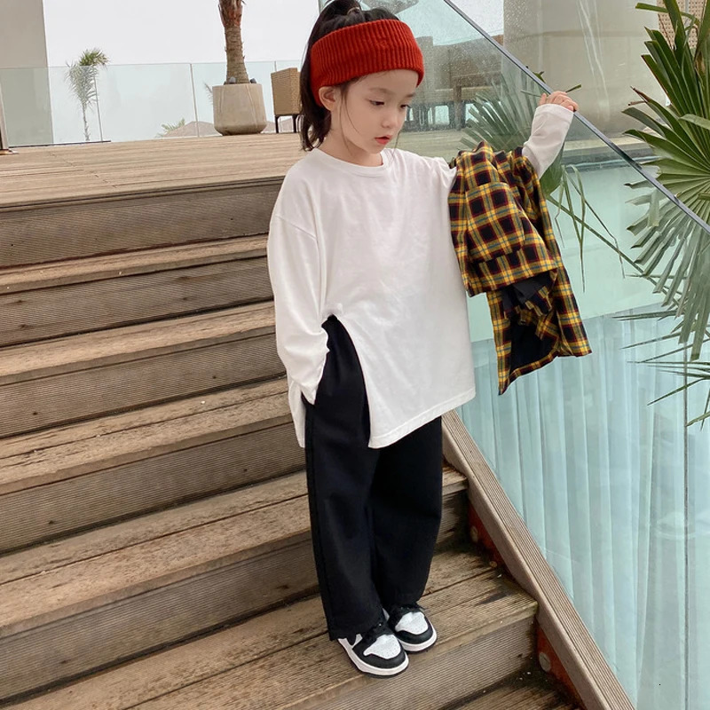 Spring And Summer Girls Loose HipHop Trousers Black Pocket Baby Kids Casual Pants ChildrenS Clothing For 240323