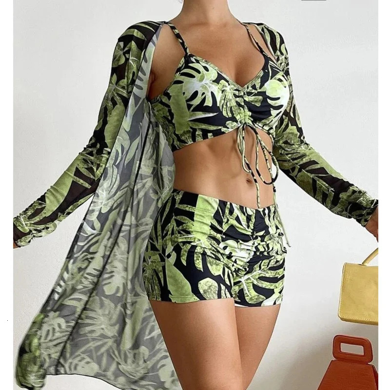 Summer Print Swimsuits Tankini Sets Female Swimwear Push Up For Beach Wear ThreePiece Bathing Suits Pool Womens Swimming Suit 240320