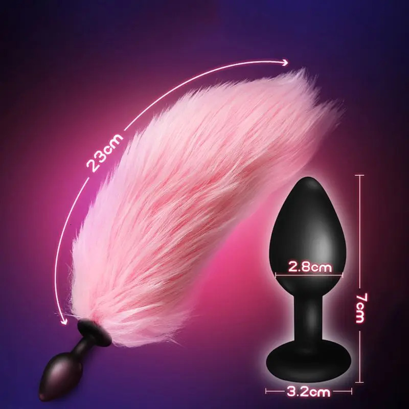 LED Light Anal Butt Plug Silicone Insert Stopper Smooth Anus Adult Sex Toy Game Cosplay with Faux Fox Tail 240312