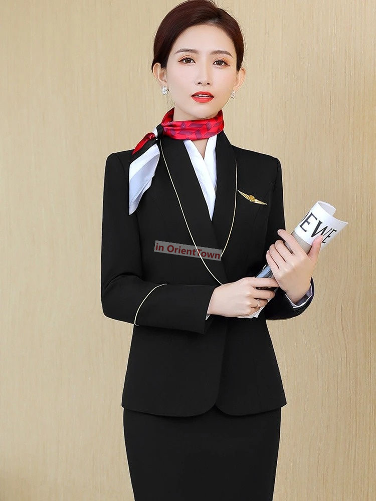 Women's Two Piece Pants Airport Hotel Front Desk Work Clothes Beautician High-Speed Rail Occupation Clothing China Southern Airlines Stewardess U