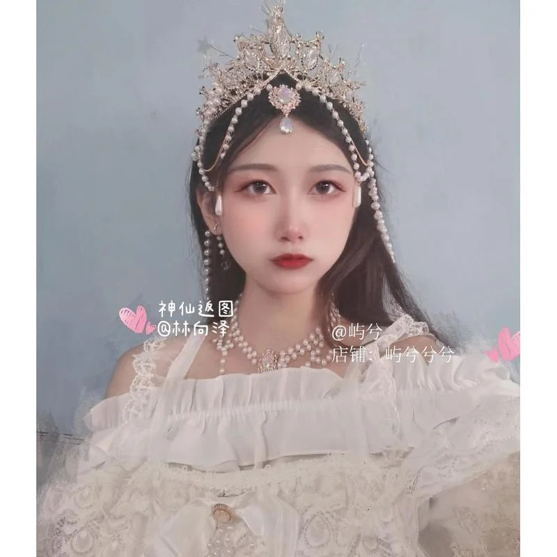 Church Angel Goddess Pearl Chain Hair Crown Cosplay Headdress Retro Lolita Virgin Halo Aperture Apollo Sun headband 240313