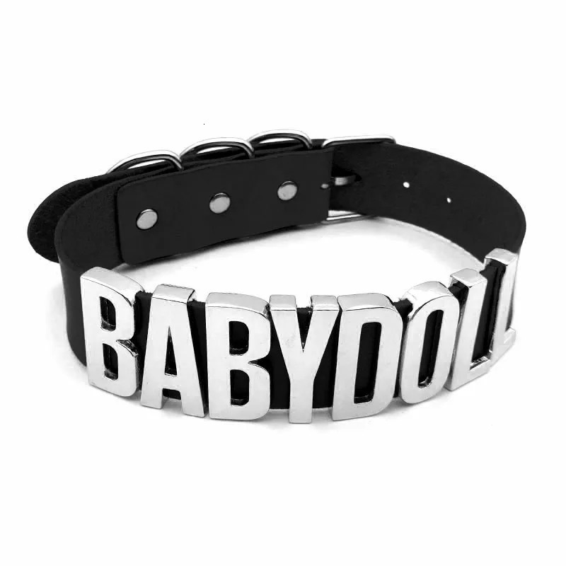 Goth Big Babydoll Letter Necklace PU Leather Wide Choker Collar For Women Mens Fashion Party Sexy Jewelry Gifts Custom Name DIY 240315
