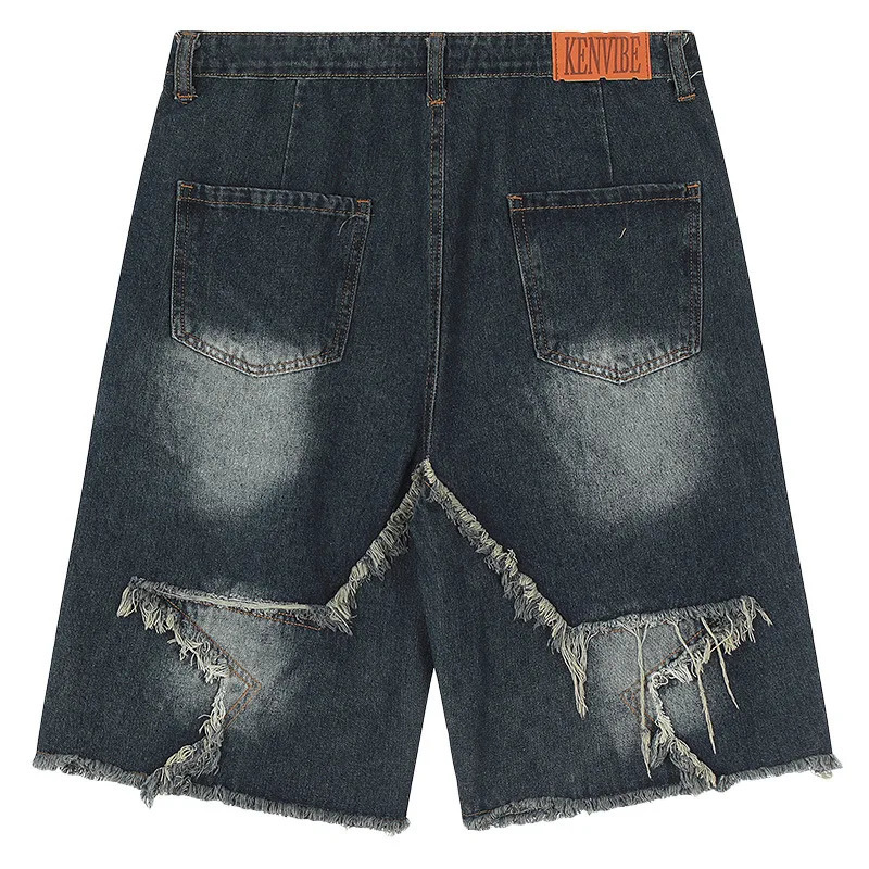 Harajuku Vintage Functional Embroidered Star Pattern Denim Shorts Mens Oversized Sunny Bermuda Casual Shorts College Pants Y2K 240319