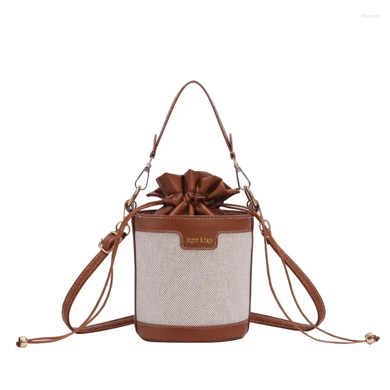 Free Shipping Totes Women Shoulder Bags Cylinder PU Leather Bucket Crossbody Bag Casual Drawstring Handbags Purse For Travel Shopping